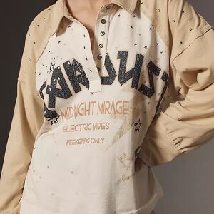 Pilcro Long-Sleeve Stardust Graphic Henley Knit Top